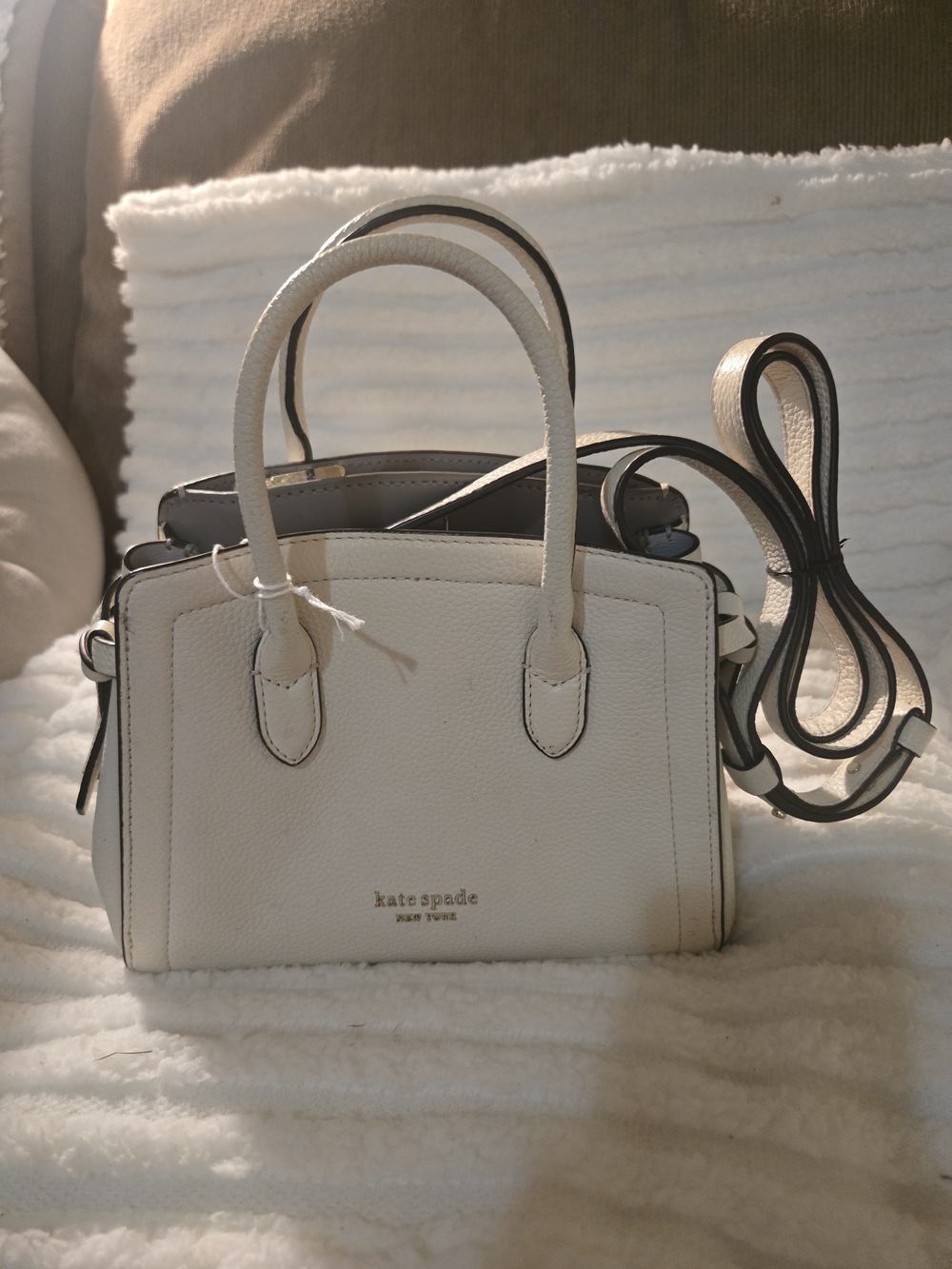 kate spade White Mini Leather Satchel with Crossbody Strap